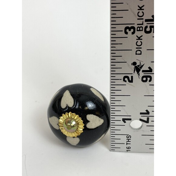 New Porcelain Decorative Drawer Cabinet Knob Pull Black Cream Hearts - Picture 5 of 5